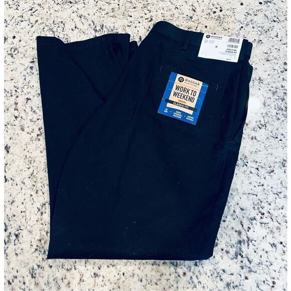 Haggar Men's Work To Weekend No Iron Flat Front Pant - Picture 2 of 5